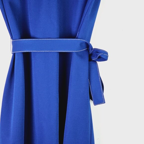 Vintage 1960's Contima Button-up Navy Blue Shift Collared Midi Dress, 16 - Picture 9 of 10